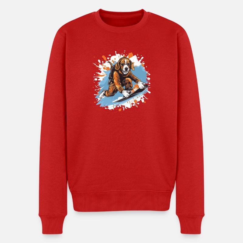 Beagle Chien Snowboard - Pull Premium bio Homme - rouge