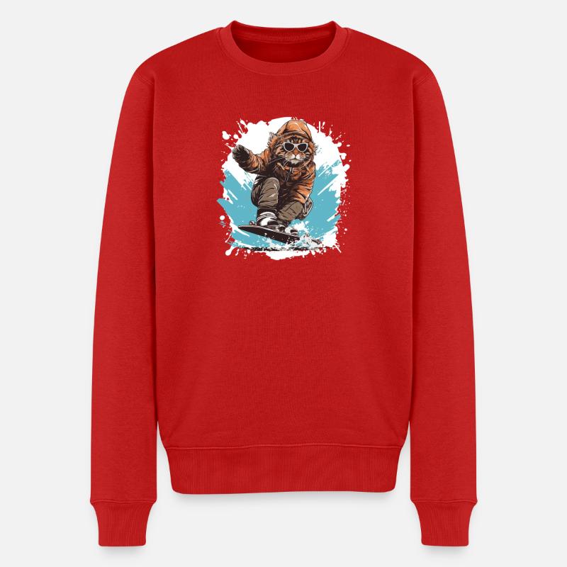 Katze Snowboard - Männer Premium Bio Pullover - Rot
