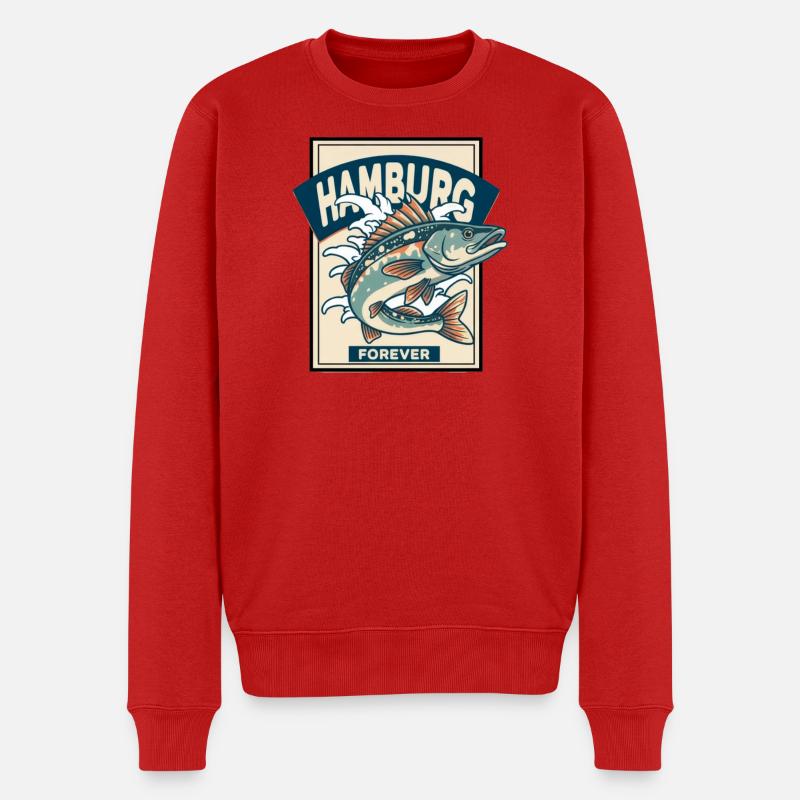 Hamburg Forever – Fischliebe mit Stil - Männer Premium Bio Pullover - Rot