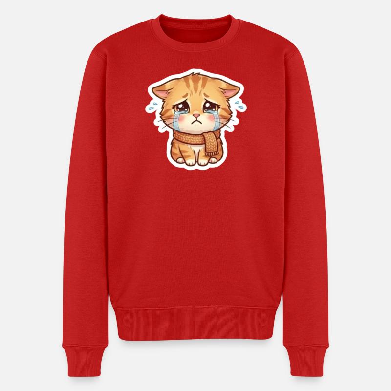 Chaton qui pleure avec une écharpe - Pull Premium bio Homme - rouge