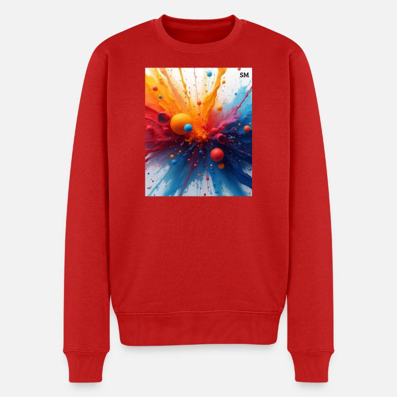 Abstrakte Farbexplosion - Männer Premium Bio Pullover - Rot