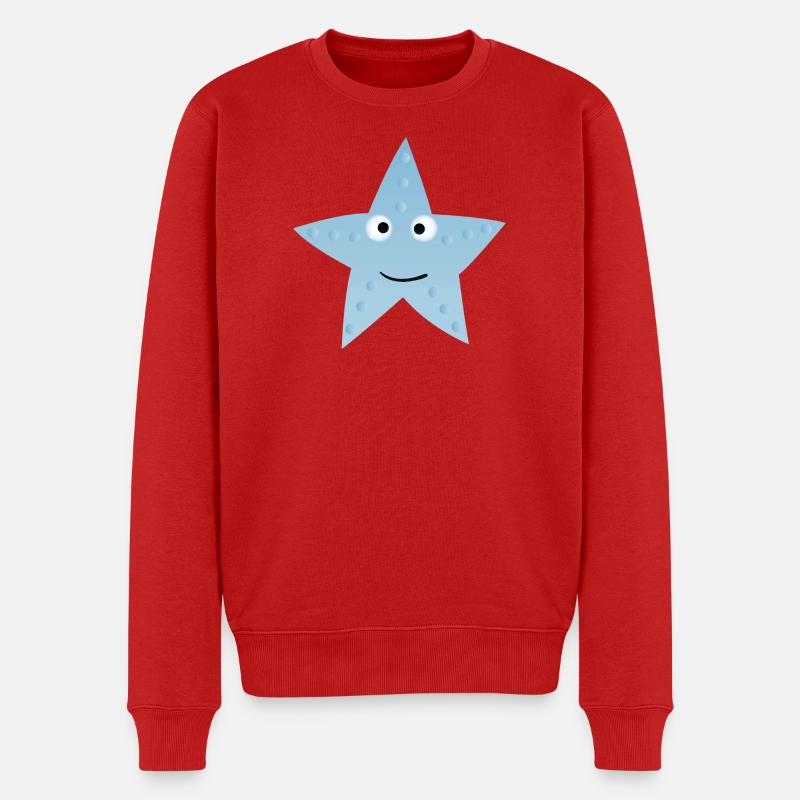 Kawaii Blauer Stern mit Gesicht - Männer Premium Bio Pullover - Rot