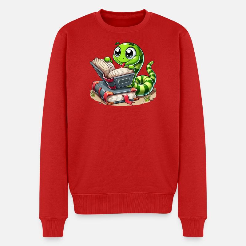 Lese Schlange mit Büchern - Männer Premium Bio Pullover - Rot
