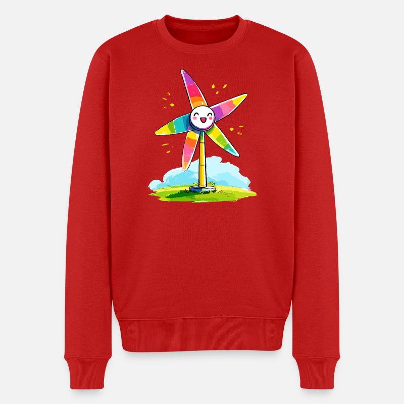 Regenbogenwindmühle Lächeln - Männer Premium Bio Pullover - Rot