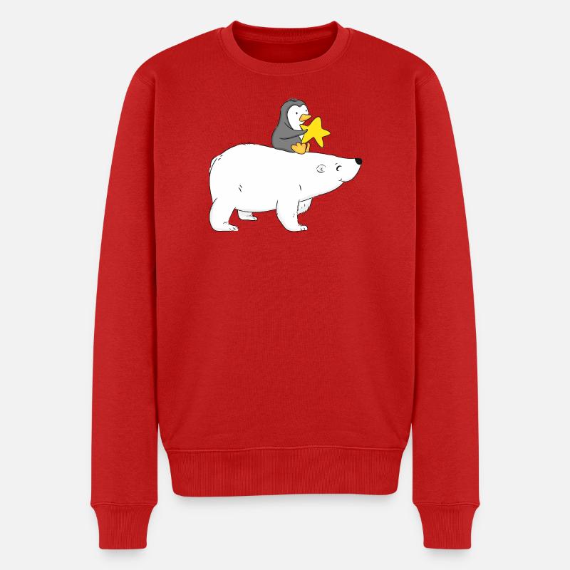 Eisbär mit Freund Pinguin  - Männer Premium Bio Pullover - Rot