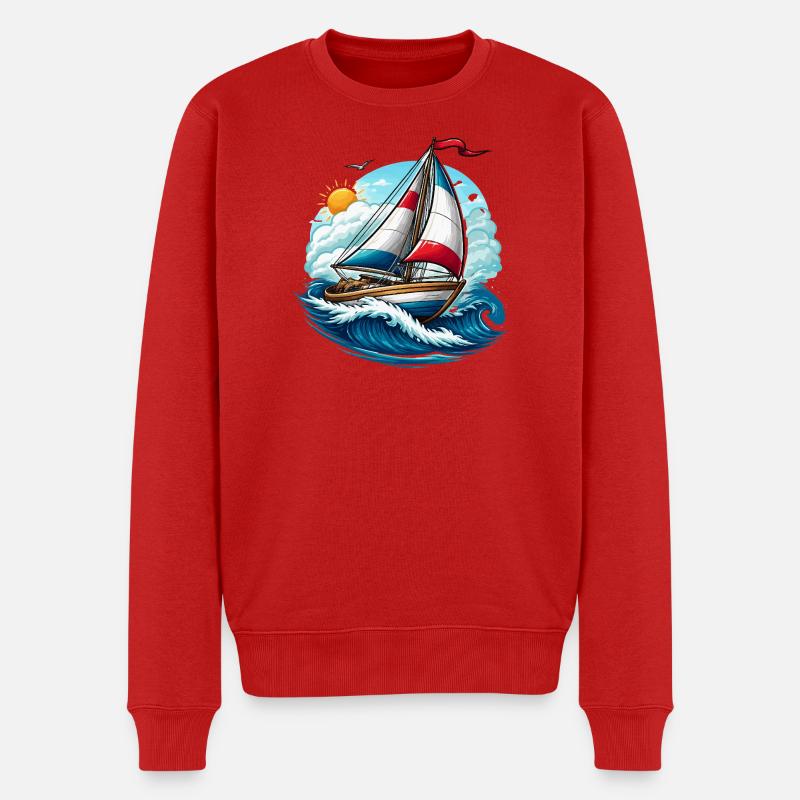 Segelboot  - Männer Premium Bio Pullover - Rot