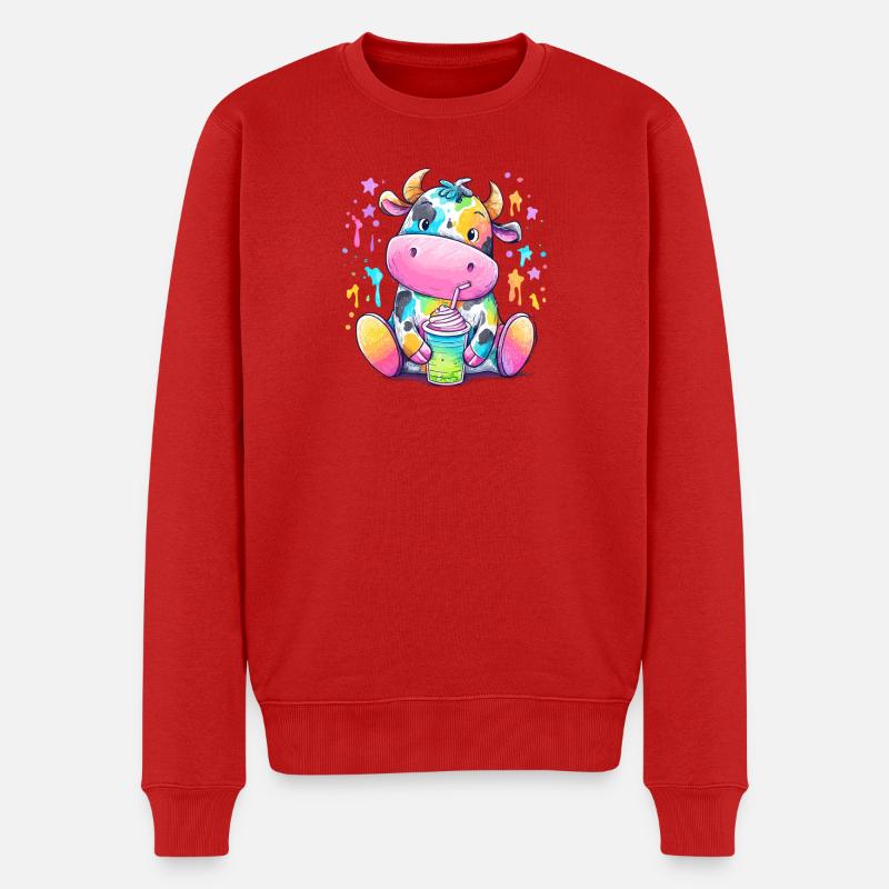 Regenbogen Kuh mit Milchshake - Männer Premium Bio Pullover - Rot