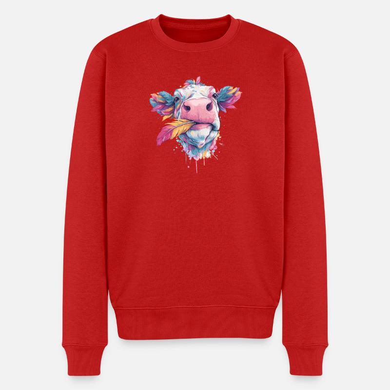 Regenbogen Kuh mit Federkleid - Männer Premium Bio Pullover - Rot