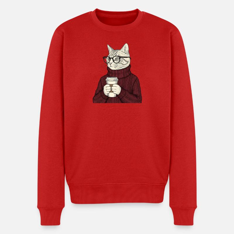 Sophisticated Coffee Cat  - Männer Premium Bio Pullover - Rot
