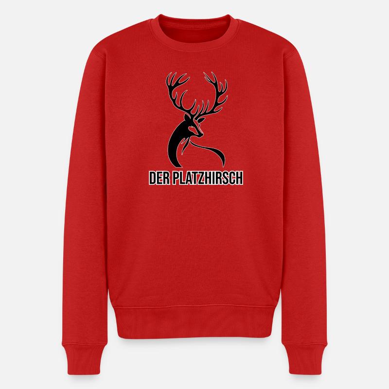 Der Platzhirsch – Kraftvolles Hirsch Design - Männer Premium Bio Pullover - Rot