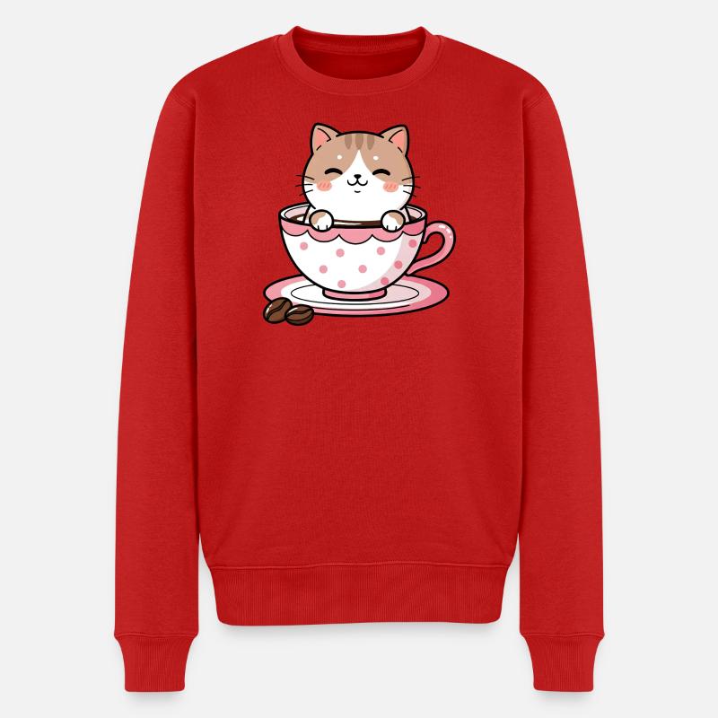 Gemütliche Katze in rosa Teetasse - Männer Premium Bio Pullover - Rot