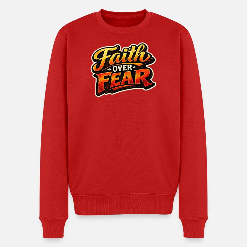 Glaube über Angst Flammen-Design - Männer Premium Bio Pullover - Rot