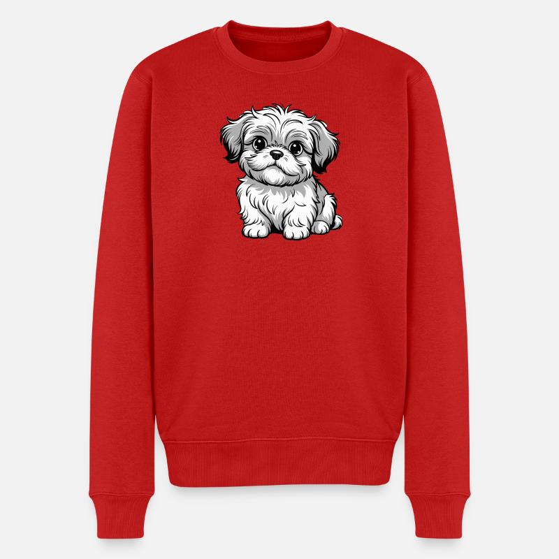 Zottel Welpe Cartoon Grau - Männer Premium Bio Pullover - Rot