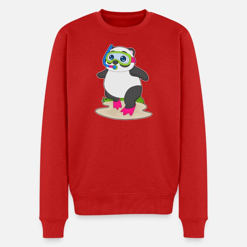 Panda Taucher Schnorchel Tauchen - Männer Premium Bio Pullover - Rot