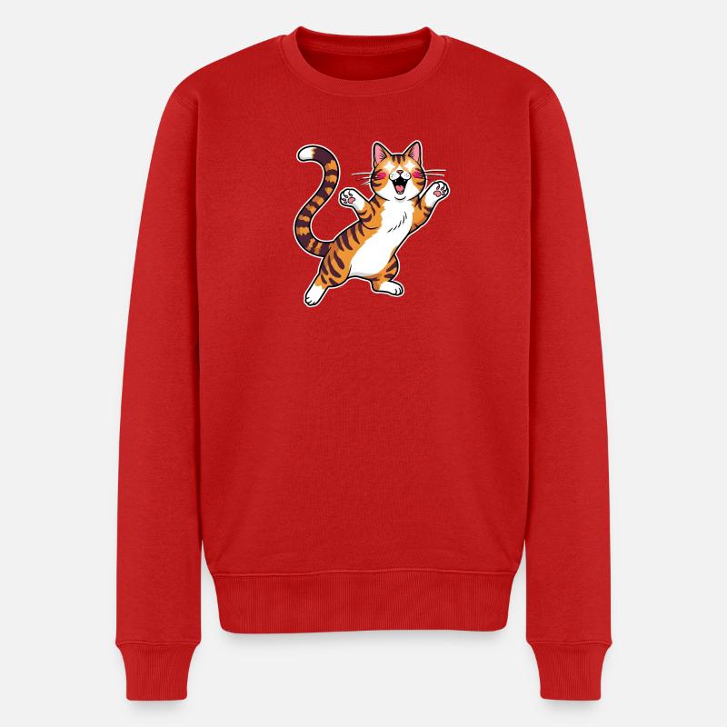 Fröhliche getigerte Katze Sprungfreude - Männer Premium Bio Pullover - Rot