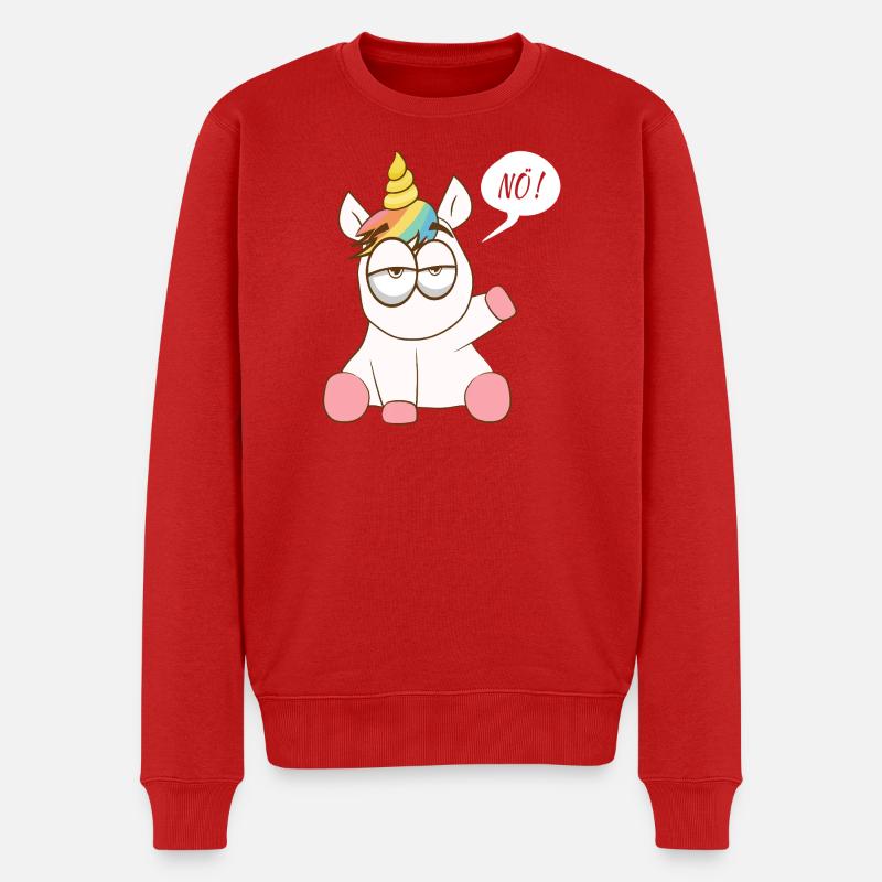 Regenbogen-Einhorn mit murrendem Charme - Männer Premium Bio Pullover - Rot