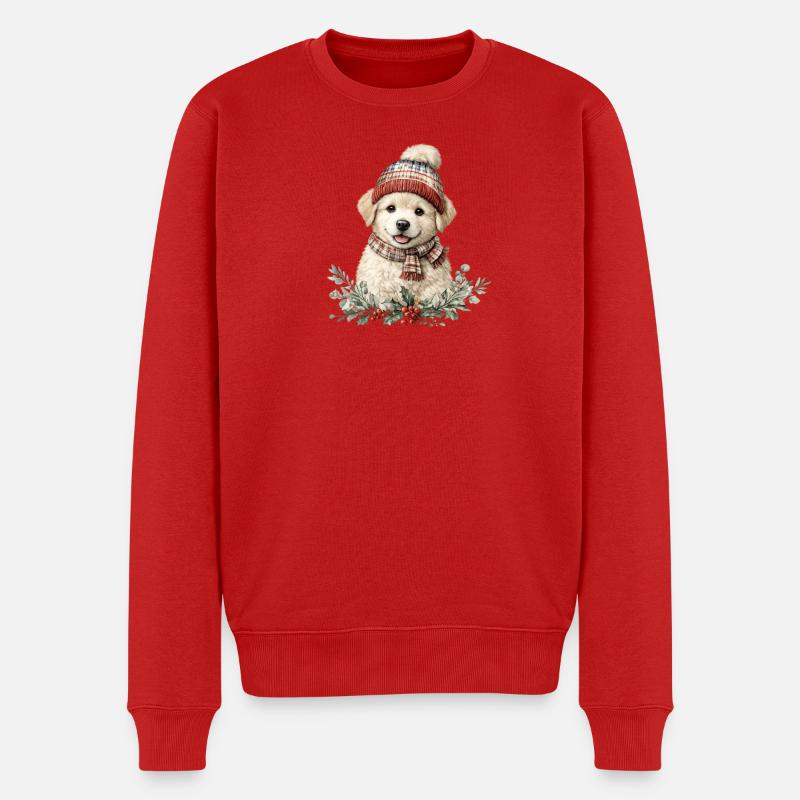 Winterpfote Hund mit Mütze - Männer Premium Bio Pullover - Rot