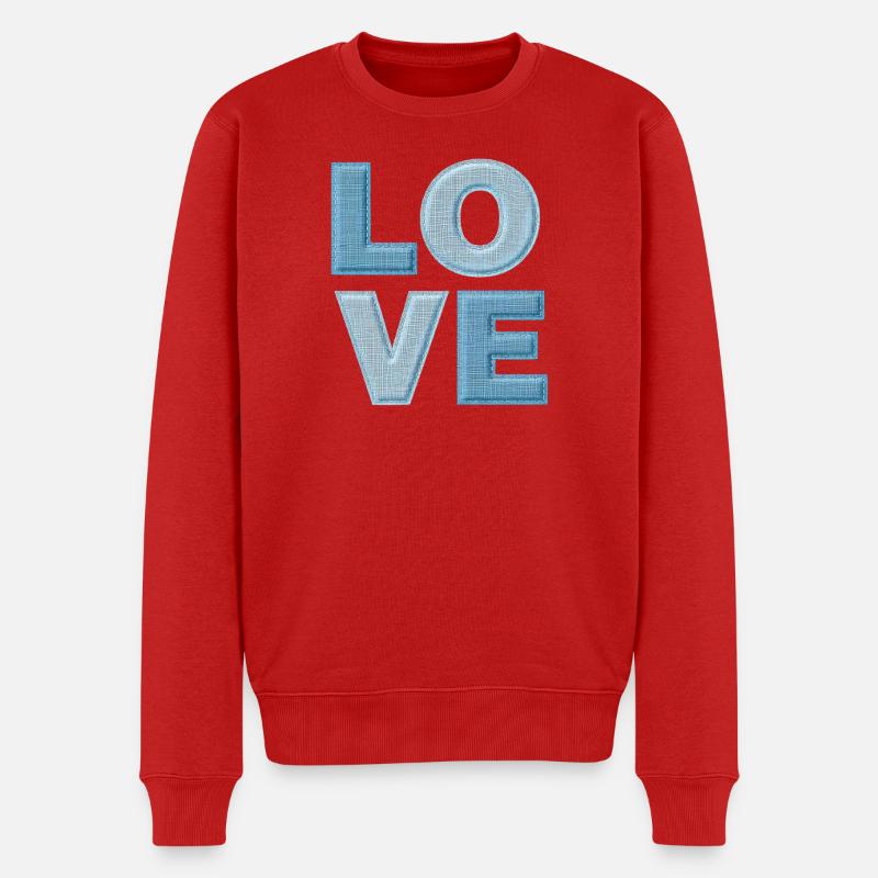 Love Denim Patch Schrift - Männer Premium Bio Pullover - Rot