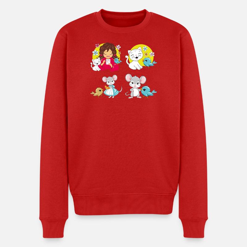 Cute_birdie_and_her_friends - Männer Premium Bio Pullover - Rot