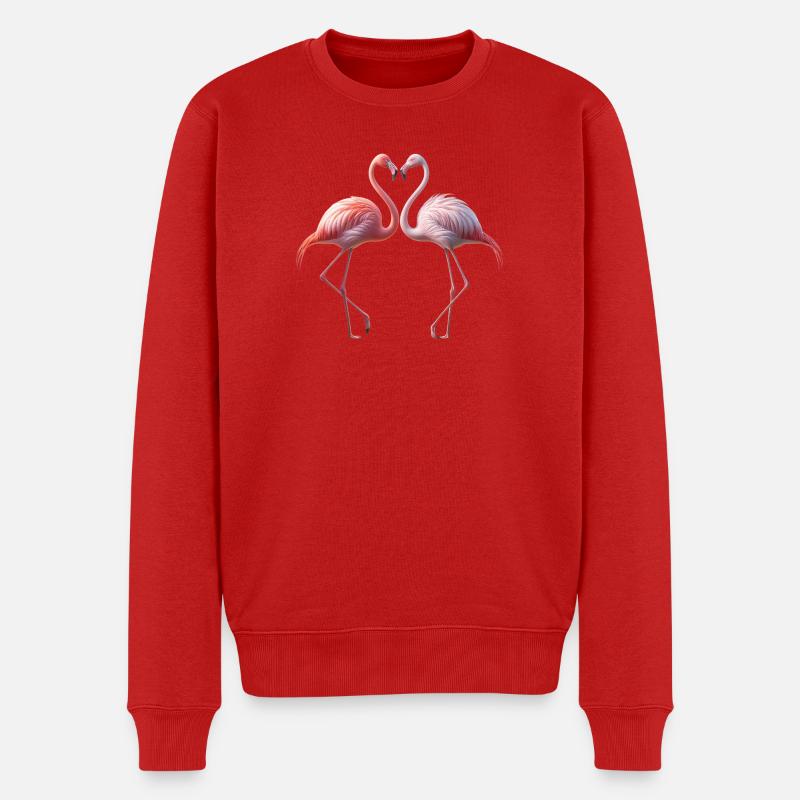 Flamingo Herzduett - Männer Premium Bio Pullover - Rot