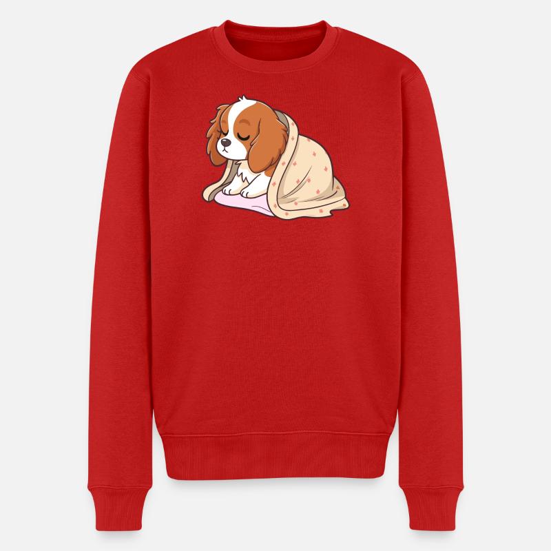 Schläferwelpe unter Decke - Männer Premium Bio Pullover - Rot