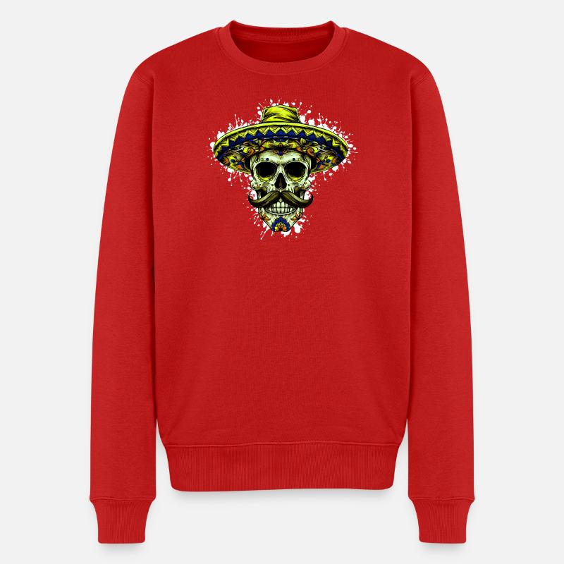 Mexikaner Totenkopf - Männer Premium Bio Pullover - Rot