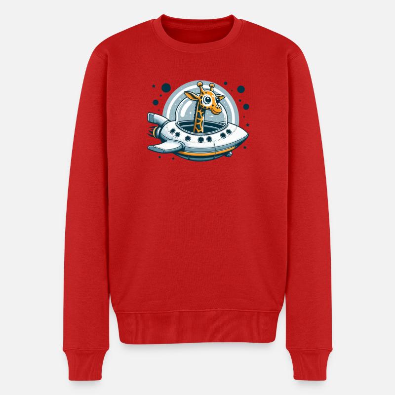Giraffen-Raumschiff Abenteuer - Männer Premium Bio Pullover - Rot