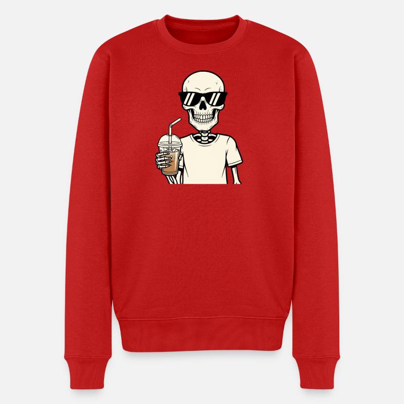 Café glacé Squelette Lunettes de soleil Accro au café - Pull Premium bio Homme - rouge
