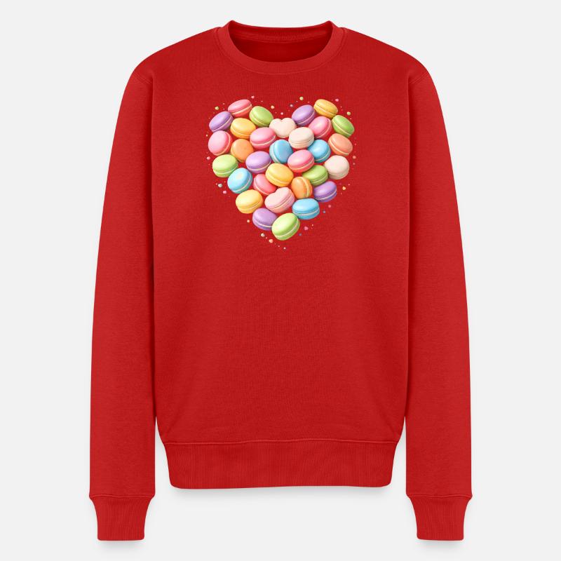 Macarons Herz Pastell Design  - Männer Premium Bio Pullover - Rot