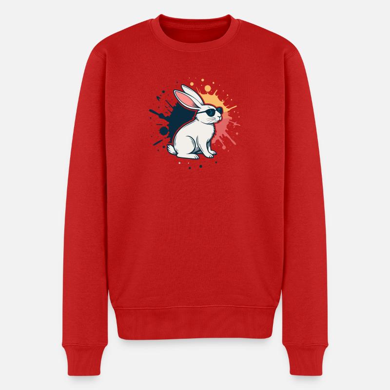 Lapin cool à lunettes et éclaboussures - Pull Premium bio Homme - rouge