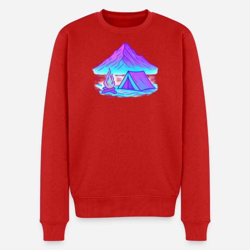 Neon Camping am Bergsee - Männer Premium Bio Pullover - Rot