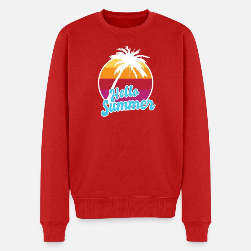 Hello Summer Retro Sunset Palm Art - Männer Premium Bio Pullover - Rot