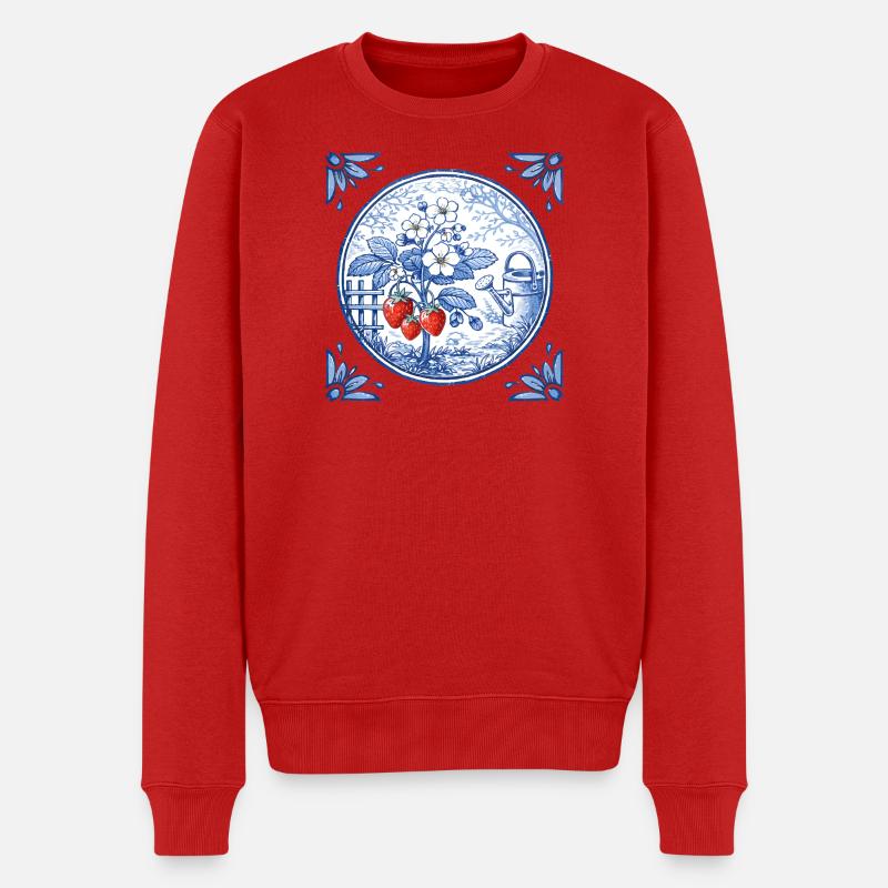 Erdbeer Gartenmotiv im Kachelstil  - Männer Premium Bio Pullover - Rot