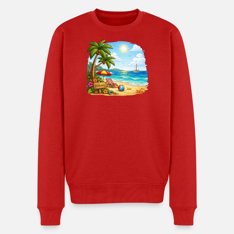 Willkommen am Tropenstrand - Männer Premium Bio Pullover - Rot