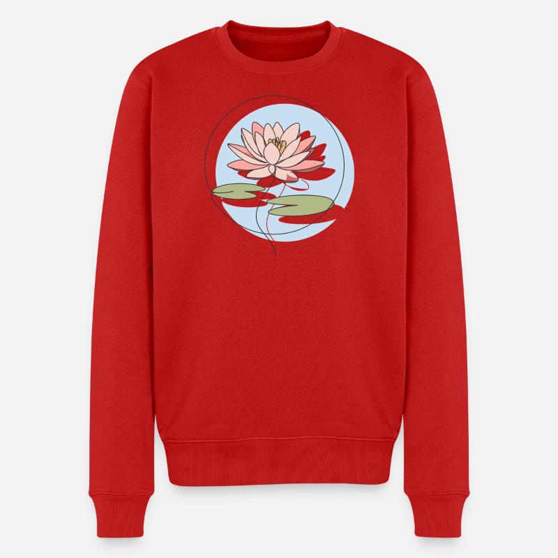 Seerose Line Art Illustration  - Männer Premium Bio Pullover - Rot