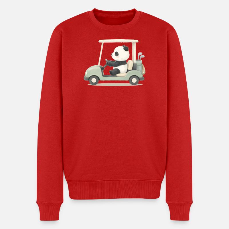 Panda i golfvognsillustration - Økologisk premium-sweatshirt til mænd - rød