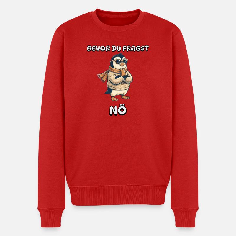 Bevor Du Fragst Nein - cooler Pinguin  - Männer Premium Bio Pullover - Rot
