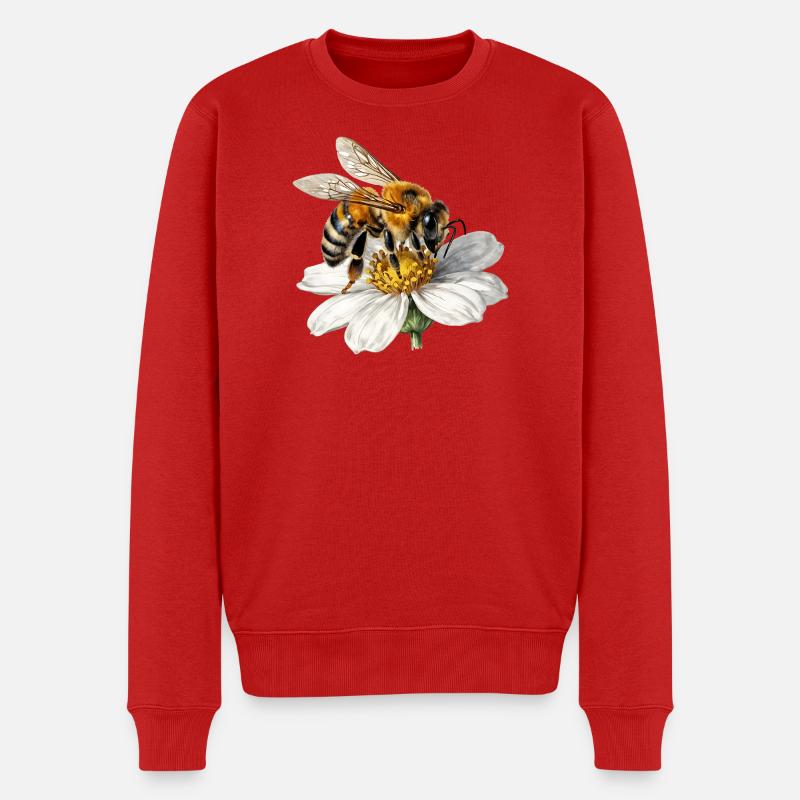 Biene auf weißer Blume - Männer Premium Bio Pullover - Rot