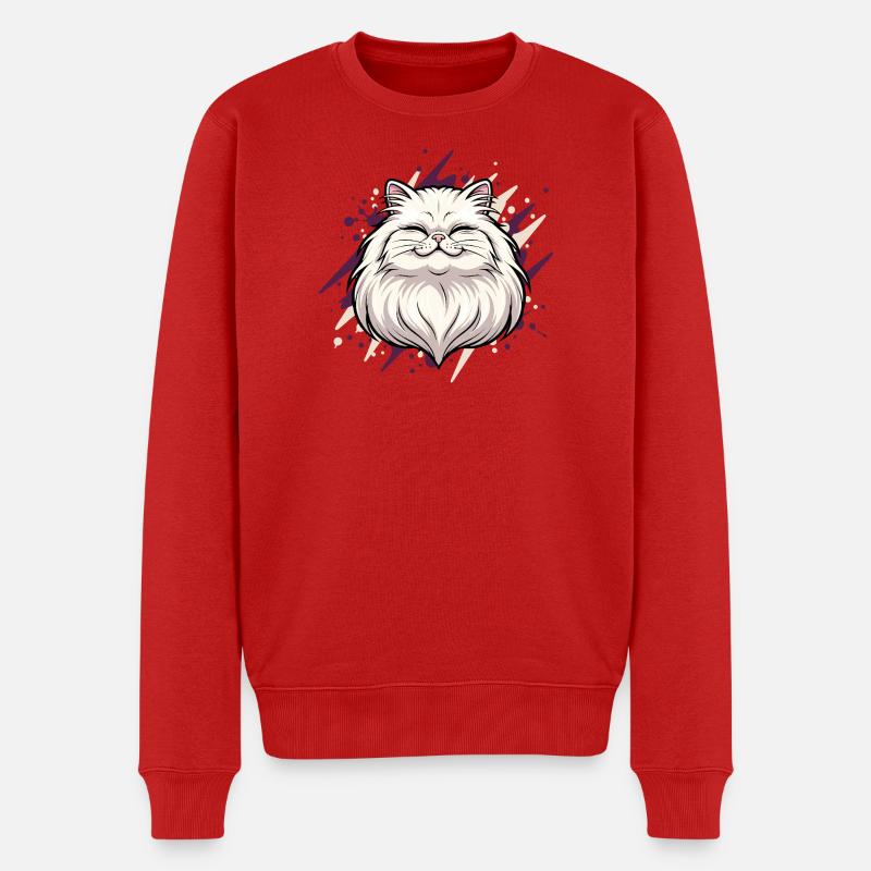 Fröhlicher Katzenkopf mit Farbklecks - Männer Premium Bio Pullover - Rot