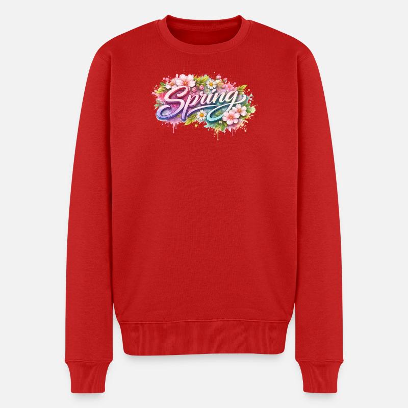 Lettrage printanier avec fleurs Description - Pull Premium bio Homme - rouge
