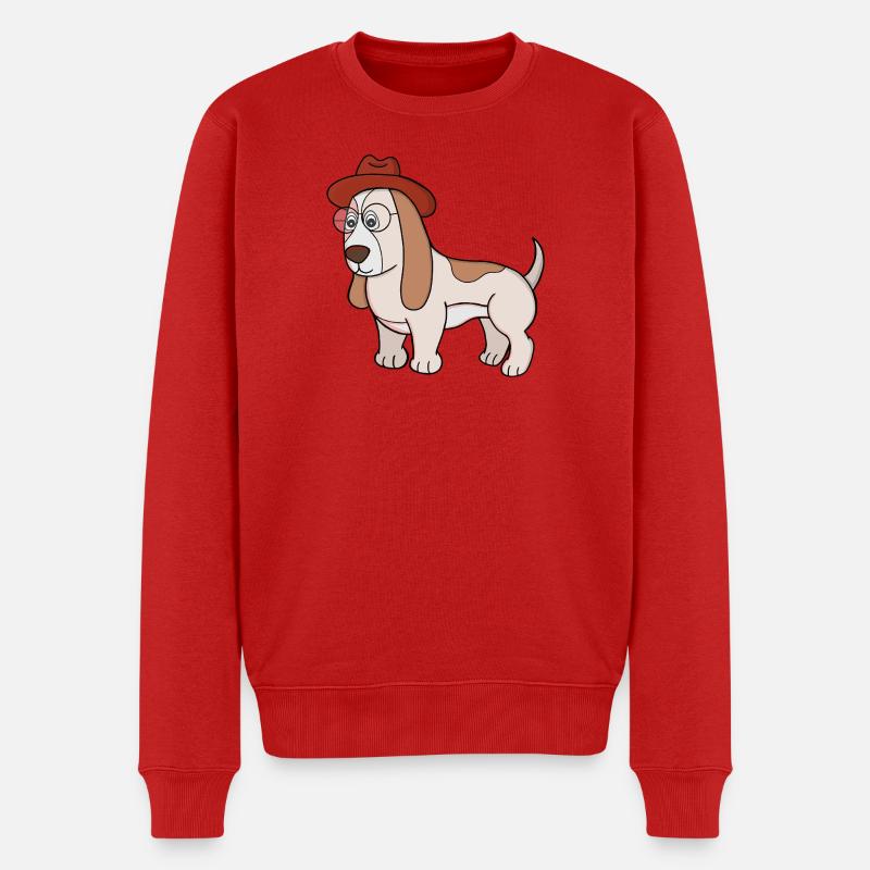 Brillen-Beagle mit Fedora - Männer Premium Bio Pullover - Rot