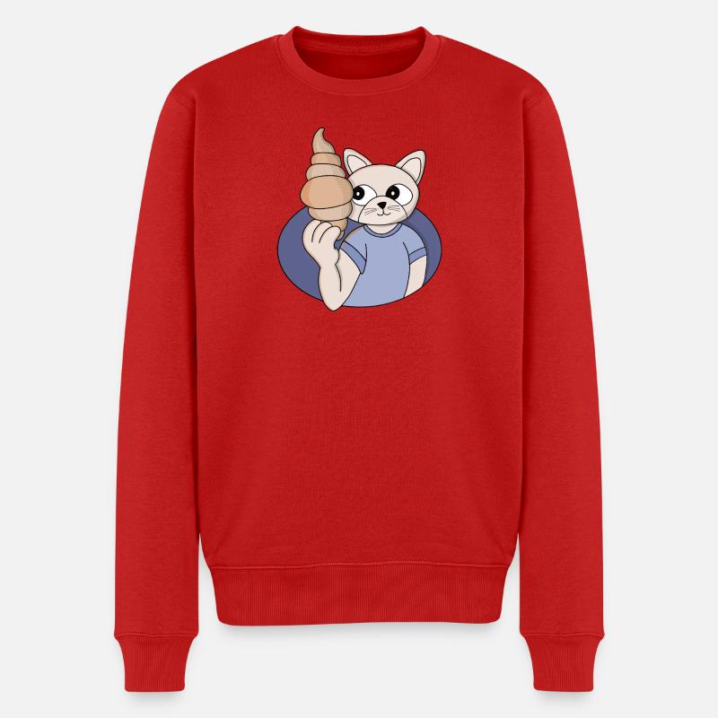 Lustige Croissant-Katze - Männer Premium Bio Pullover - Rot
