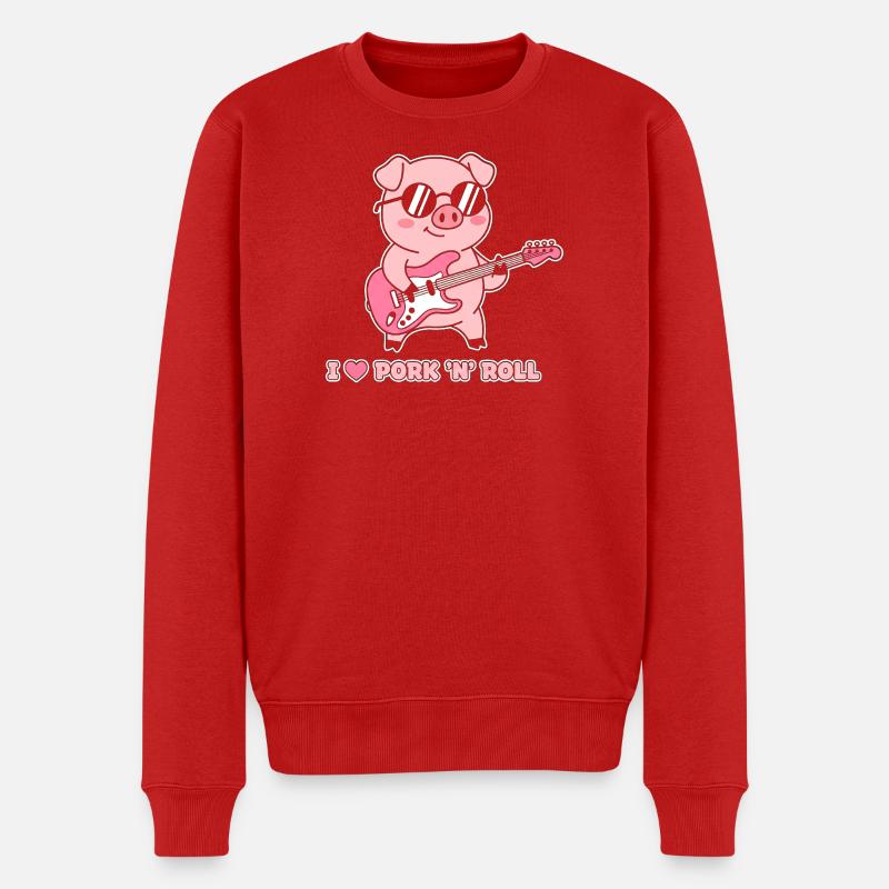 Pork n' Roll Pig Guitar - Männer Premium Bio Pullover - Rot