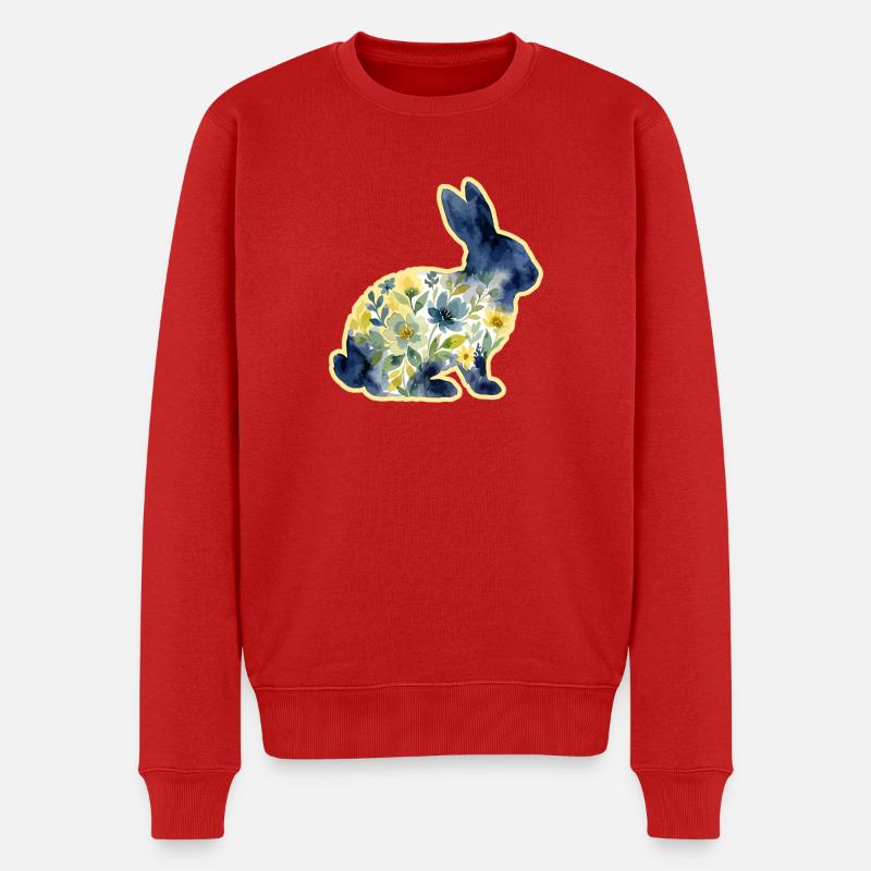 Hase Aquarell Ostern Blumen - Männer Premium Bio Pullover - Rot
