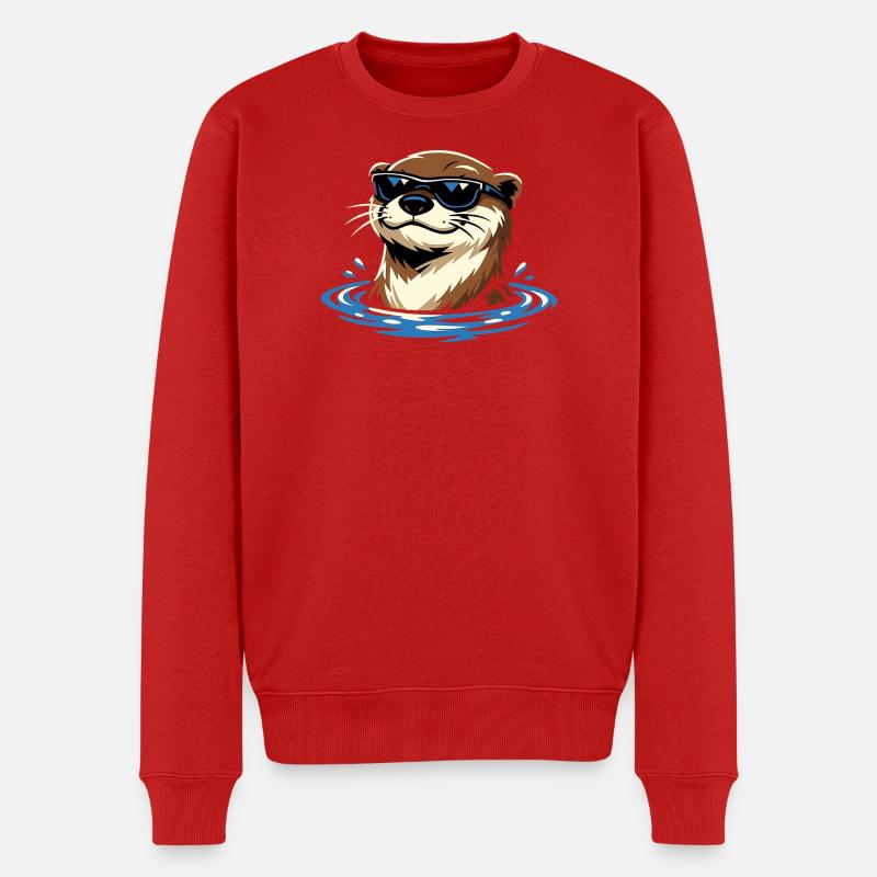 Otter Cooler Fischotter mit Sonnenbrille - Männer Premium Bio Pullover - Rot