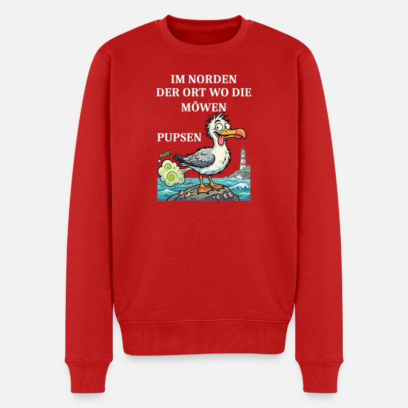 Norddeutscher Humor Spruch Möwe - Männer Premium Bio Pullover - Rot