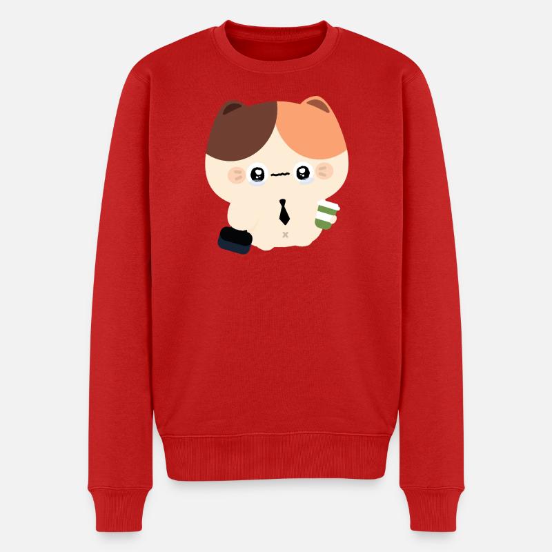 Kawaii Heulende Katze mit Kaffee - Männer Premium Bio Pullover - Rot