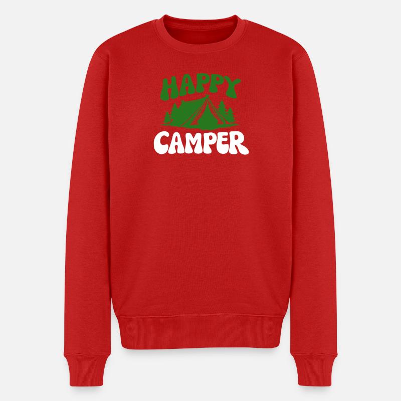 Fröhlicher Camper im Wald - Männer Premium Bio Pullover - Rot
