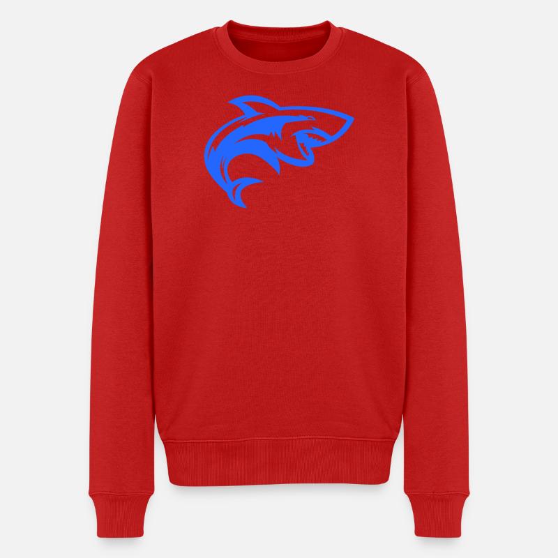Blue Shark Silhouette - Männer Premium Bio Pullover - Rot