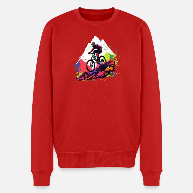 Farbenfroher Mountainbike-Trail - Männer Premium Bio Pullover - Rot
